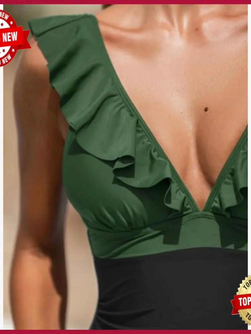 Large One Piece Swimsuit with Ruffle and Lace Up Back Tummy Control_5